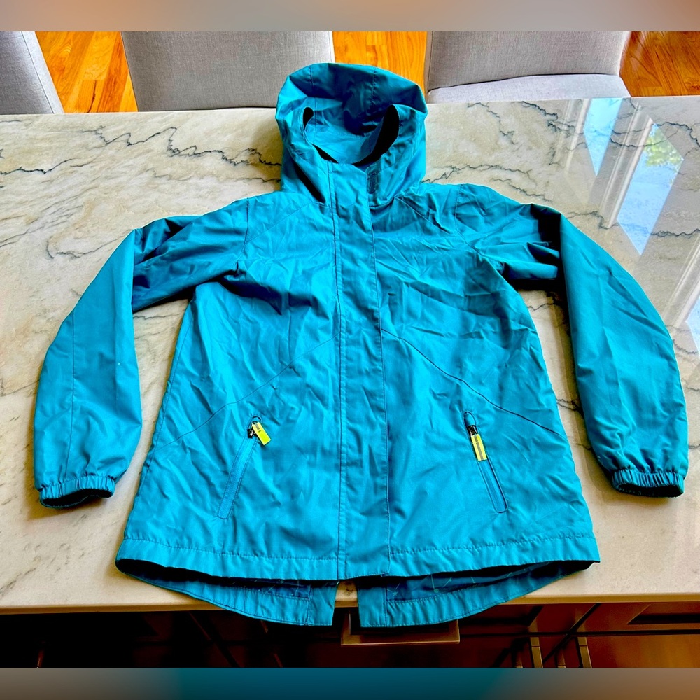 Champion Blue Raincoat with Hood and zip pockets size Youth L (10-12)